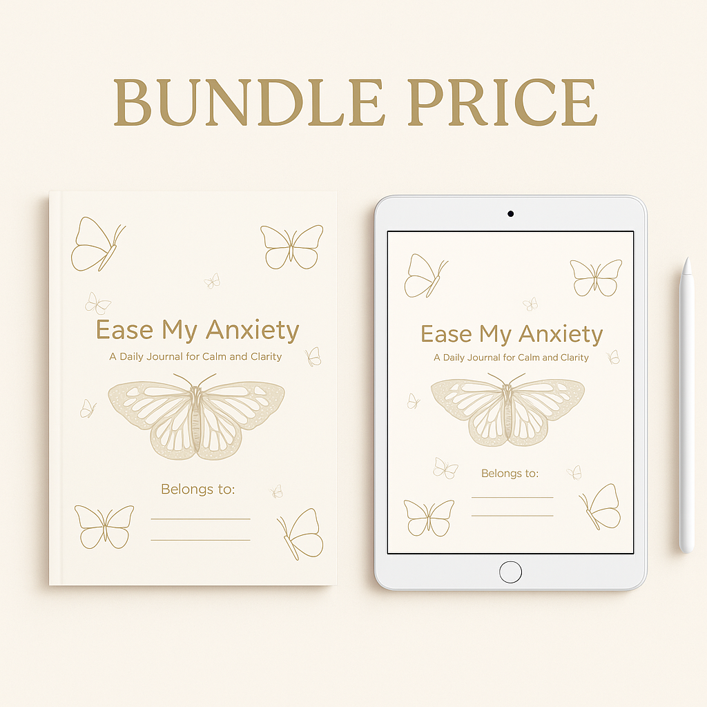 Guided anxiety journal bundle digital and printable version - beige cover