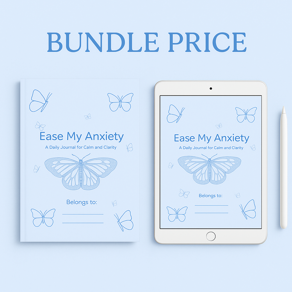 Guided anxiety journal bundle digital and printable version-blue cover