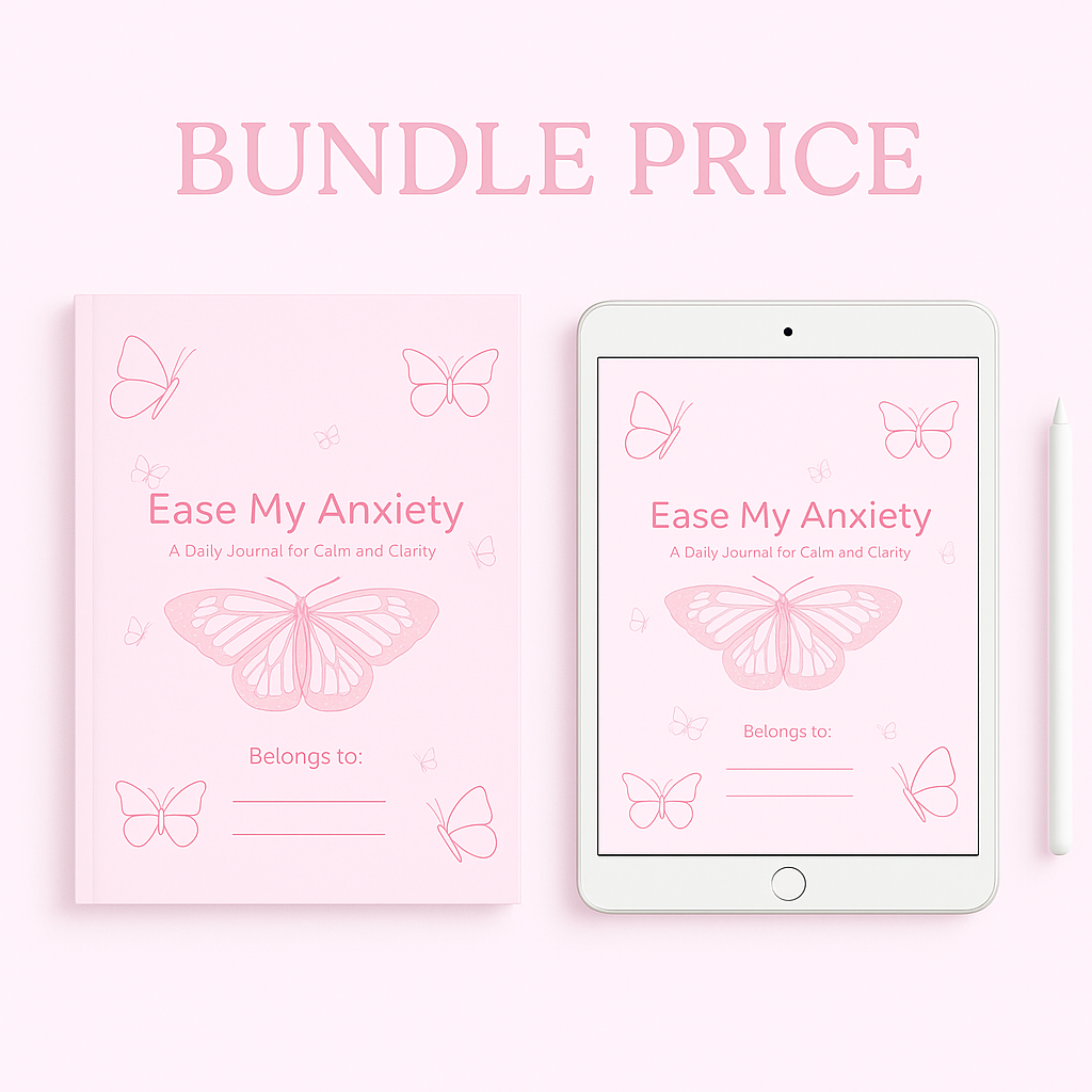 Guided anxiety journal bundle digital and printable version-pink cover
