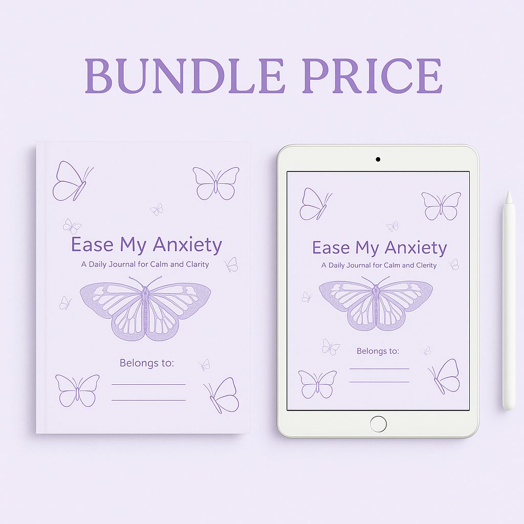 Guided anxiety journal bundle digital and printable version- purple cover
